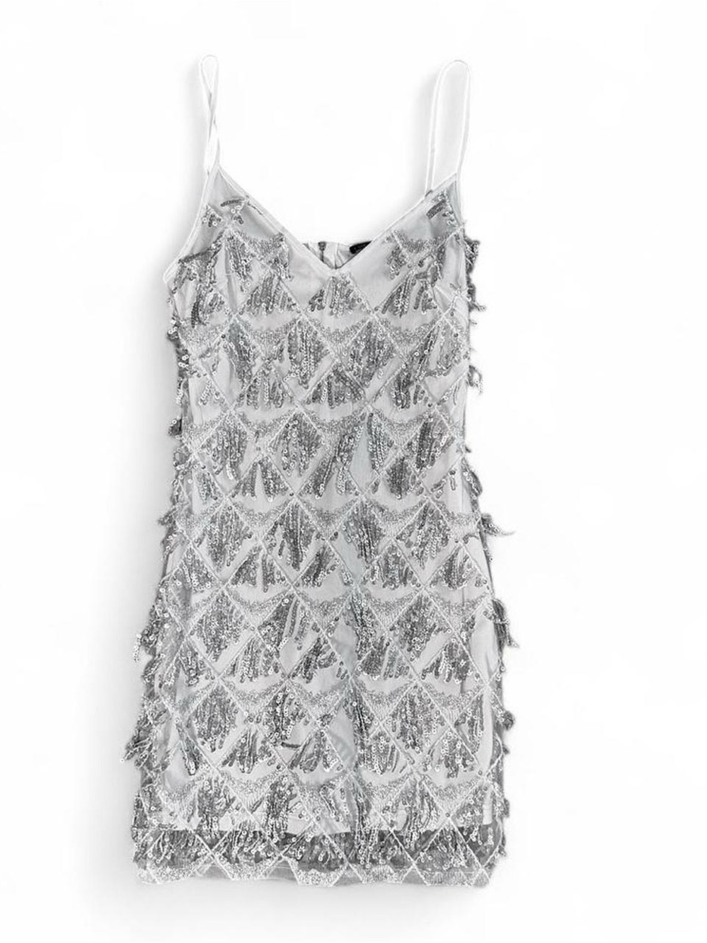 I Saw It First Sequin Movement Mini Dress White Silver  XS 0–2 NYE Party